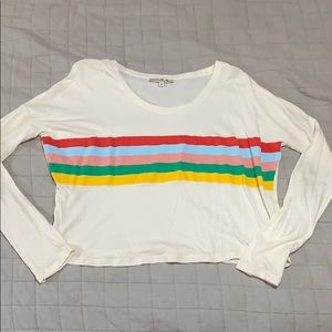Cream Long Sleeved Top With Colorful Stripes